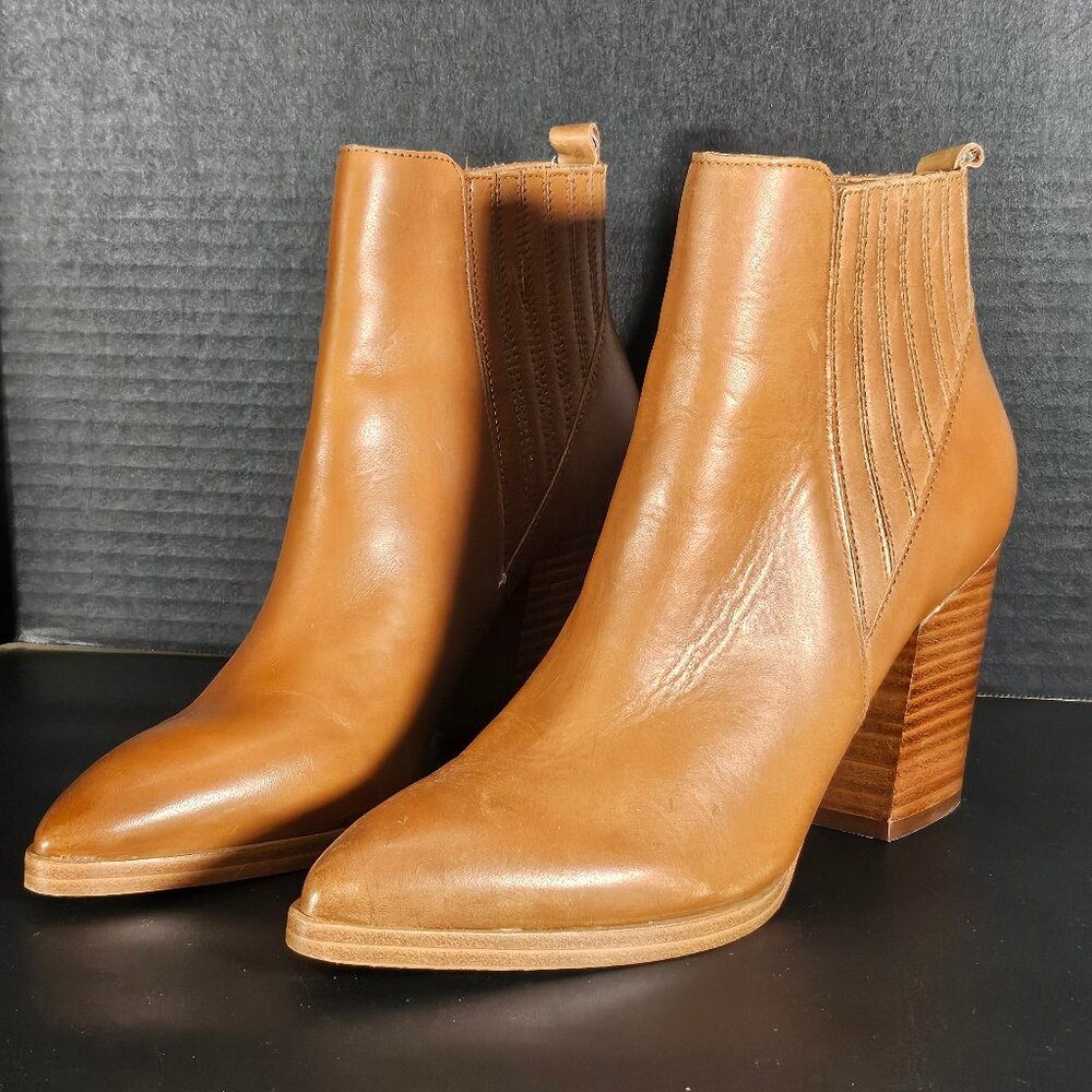 Marc Fisher Alva Pointy Toe Leather Bootie In Cognac Size 7 Medium